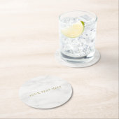 ホワイトマーブルエレガント金ゴールドルック文字テンプレート ラウンドペーパーコースター (インサイチュ)