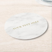 ホワイトマーブルエレガント金ゴールドルック文字テンプレート ラウンドペーパーコースター (アングル)