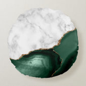 ホワイトマーブルギルドエメラルドグリーンアゲート ラウンドクッション (正面)