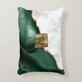 ホワイトマーブルギルドエメラルドグリーン瑪瑙モノグラム アクセントクッション (正面(垂直))