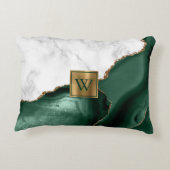 ホワイトマーブルギルドエメラルドグリーン瑪瑙モノグラム アクセントクッション (裏面)