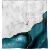 ホワイトマーブルギルドティール（緑がかった色）ブルーアゲート シャワーカーテン (正面)