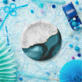 ホワイトマーブルギルドティール(緑がかった色)ブルーアゲート ペーパープレート (パーティー)