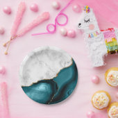 ホワイトマーブルギルドティール(緑がかった色)ブルーアゲート ペーパープレート (パーティー)