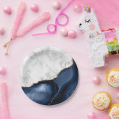 ホワイトマーブルギルド海軍ブルーアゲート ペーパープレート (パーティー)