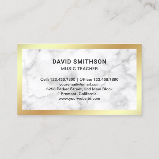 ホワイトマーブルクラシックギターミュージック先生ギタリスト 名刺 (裏面)