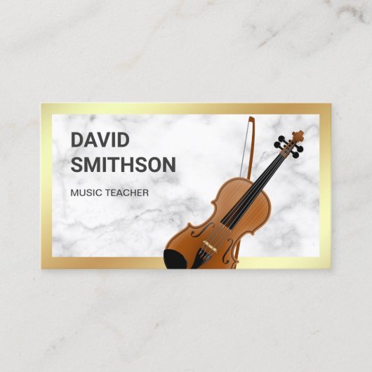 ホワイトマーブルクラッシヴァイオリン音楽先生バイオリニスト 名刺 (正面)