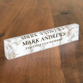 ホワイトマーブルグレーと金ゴールド デスクネームプレート (側面)