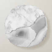 ホワイトマーブルグレーアゲートシルバーグリッター ラウンドクッション (正面)