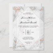 ホワイトマーブルコーラルピンクエレガントバラ金ゴールド結婚ズ 招待状 (正面)