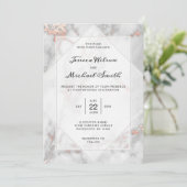 ホワイトマーブルコーラルピンクエレガントバラ金ゴールド結婚ズ 招待状 (スタンド正面)