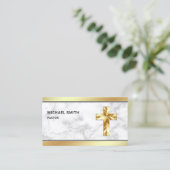 ホワイトマーブルゴールドフォイルイエスキリスト十字架 名刺 (スタンド正面)