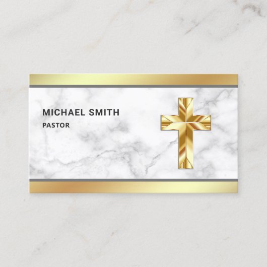 ホワイトマーブルゴールドフォイルイエスキリスト十字架 名刺 (正面)