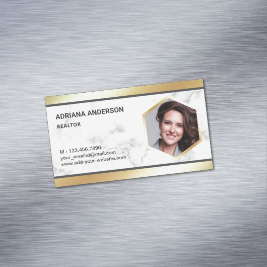 ホワイトマーブルゴールドフォイルエステ実在ートフォト不動産仲介業者 マグネット名刺 (インサイチュ)