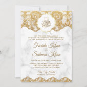 ホワイトマーブルゴールドフォイルレースイスラム結婚教徒 招待状 (正面)