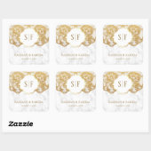 ホワイトマーブルゴールドフォイルレースモノグラム結婚式の引き出物 スクエアシール (シート)