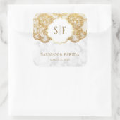 ホワイトマーブルゴールドフォイルレースモノグラム結婚式の引き出物 スクエアシール (バッグ)