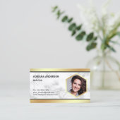 ホワイトマーブルゴールドフォイル実在エステートフォト不動産仲介業者 名刺 (スタンド正面)