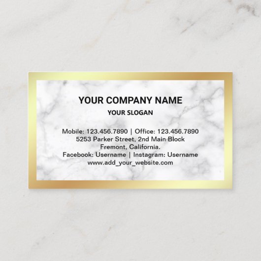 ホワイトマーブルゴールドフォイル実在エテート不動産仲介業者写真 名刺 (裏面)