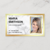 ホワイトマーブルゴールドフォイル実在エテート不動産仲介業者写真 名刺 (正面)