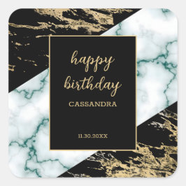 ホワイトマーブルゴールドフォイル絵を描テクスチャ誕生日 スクエアシール