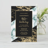 ホワイトマーブルゴールドフォイル絵を描テクスチャ誕生日 招待状 (スタンド正面)