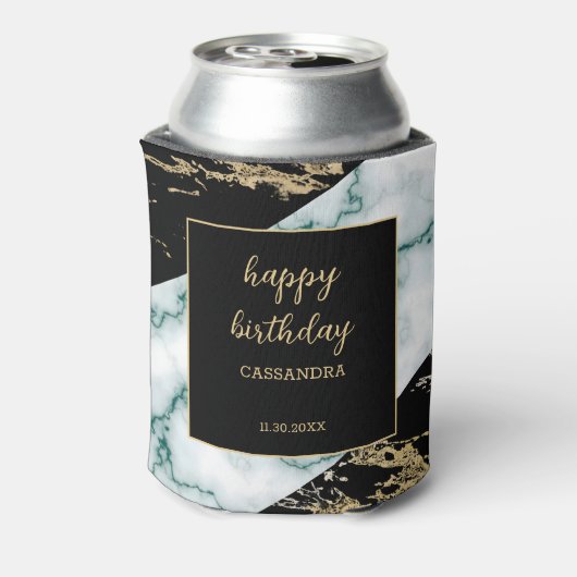 ホワイトマーブルゴールドフォイル絵を描テクスチャ誕生日 缶クーラー (缶裏面)