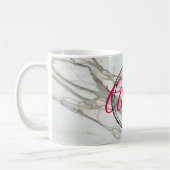 ホワイトマーブルシック明るい赤紫色デザイン名前をカスタムする コーヒーマグカップ (左)