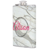 ホワイトマーブルシック明るい赤紫色デザイン名前をカスタムする フラスク (左)