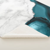 ホワイトマーブルシルバーグリッターティール(緑がかった色)ブルーアゲート シェルパブランケット (3/4)