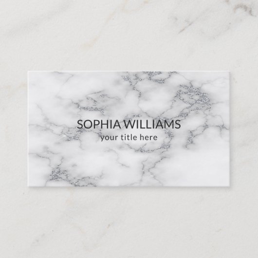 ホワイトマーブルシルバーグリッター 名刺 (正面)