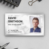 ホワイトマーブルシルバーフォイル実在エステート不動産仲介業者写真 名刺