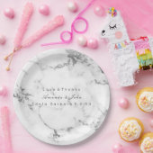 ホワイトマーブルストーンカララグレーシルバーミニマル ペーパープレート (パーティー)