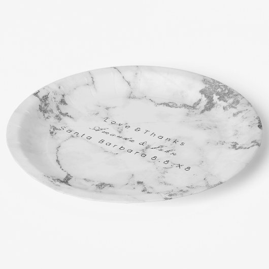 ホワイトマーブルストーンカララグレーシルバーミニマル ペーパープレート (アングル)