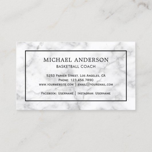 ホワイトマーブルスポーツプロフェッショナルバスケットボールコーチ 名刺 (裏面)