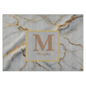 ホワイトマーブルズ&金ゴールド静脈モノグラム カッティングボード (正面)