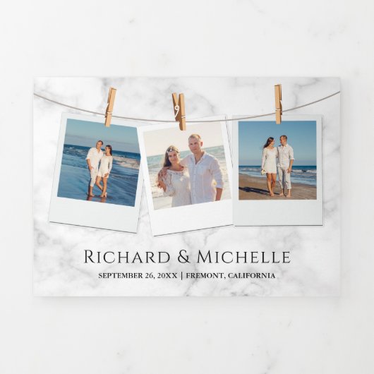 ホワイトマーブルティール(緑がかった色)コーラルリーフコースタルビーチ結婚式 三つ折り招待状 (カバー)