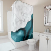 ホワイトマーブルティール（緑がかった色）ブルーシルバーゲート シャワーカーテン (インサイチュ)