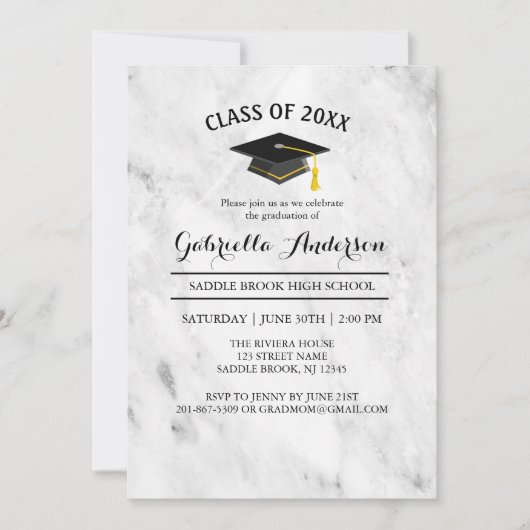 ホワイトマーブルトレンディー卒業招待状 招待状 (正面)