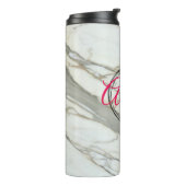 ホワイトマーブルトレンディー明るい赤紫色ピンク名前をカスタムする タンブラー (回転左)