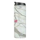 ホワイトマーブルトレンディー明るい赤紫色ピンク名前をカスタムする タンブラー (回転右)