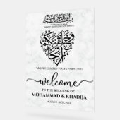 ホワイトマーブルニカ結婚ムスリム歓迎 アクリルサイン (傾斜)