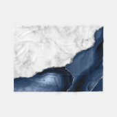 ホワイトマーブルネイビーブルーアガテシルバーグリッター フリースブランケット (正面(横))