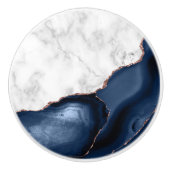 ホワイトマーブルネイビーブルーアゲートバラ金ゴールドグリッター セラミックノブ (正面)