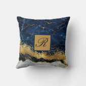 ホワイトマーブルネイビーブルー金ゴールドアゲートモノグラムスローP クッション (裏面)