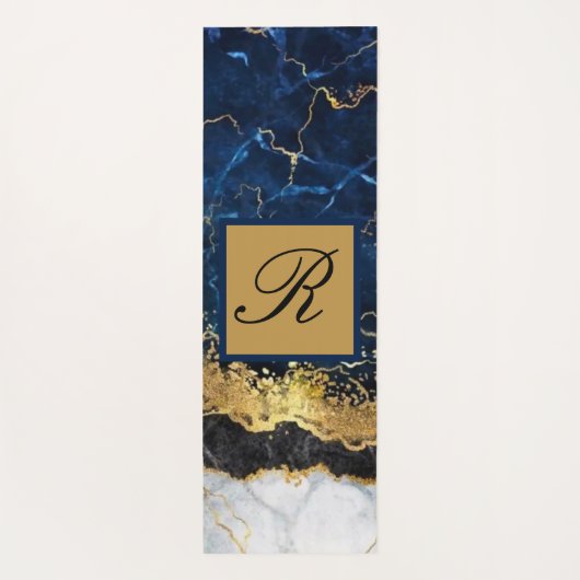 ホワイトマーブルネイビーブルー金ゴールドアゲートモノグラム ヨガマット (裏面)