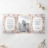 ホワイトマーブルバラゴールドフォイルフォト結婚ズ 三つ折り招待状 (内部)