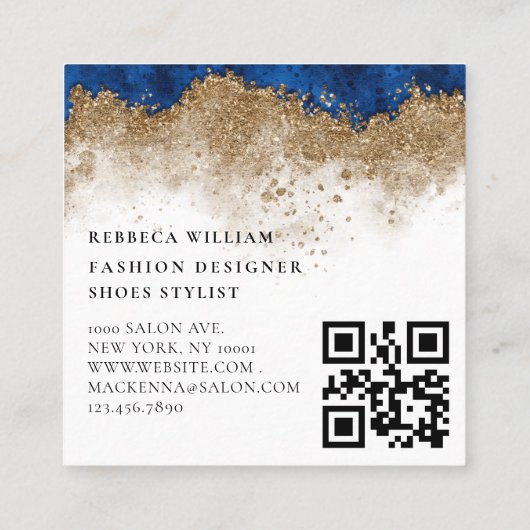 ホワイトマーブルバラ金ゴールドグリッターハイヒールB スクエア名刺 (裏面)