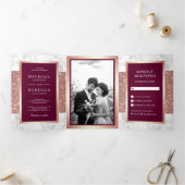 ホワイトマーブルバラ金ゴールドグリッターマゼンダ結婚ーズ 三つ折り招待状 (内部)