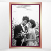 ホワイトマーブルバラ金ゴールドグリッターマゼンダ結婚ーズ 三つ折り招待状 (内部中)